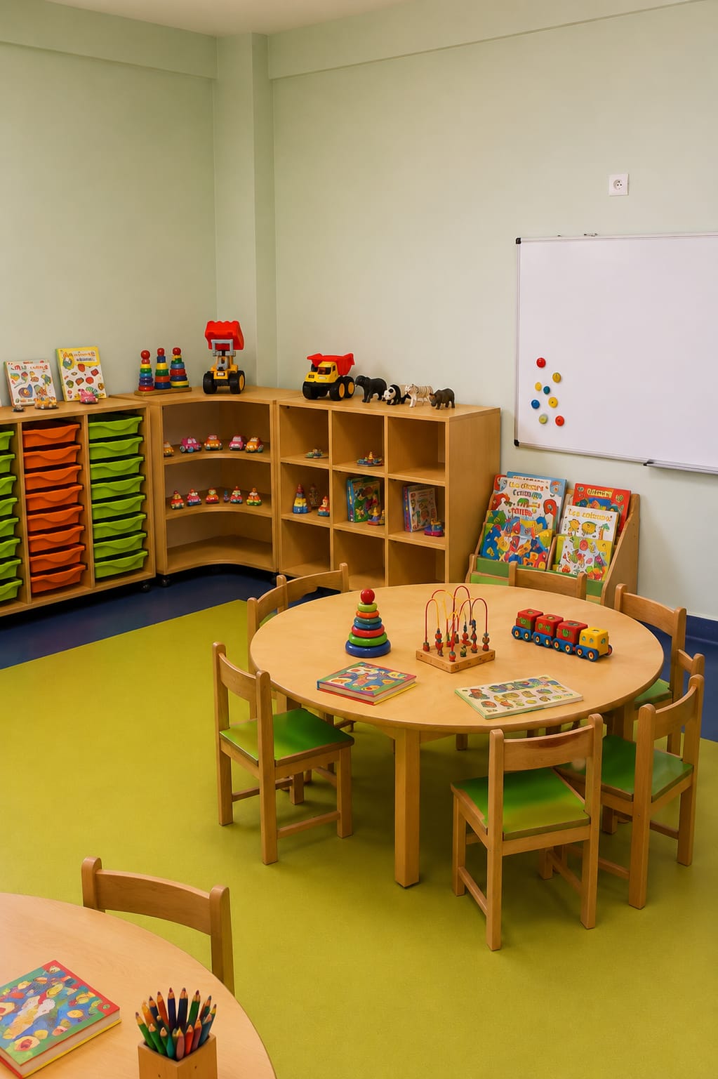 Classe aux tables colorées et legos